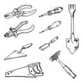 Hand Drawn a set of tools for repair and construction doodles. S Royalty Free Stock Photo