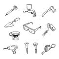 Hand Drawn a set of tools for repair and construction doodles. S Royalty Free Stock Photo