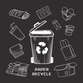 Hand drawn set of trash can. Recycling symbol. Vector illustration Royalty Free Stock Photo