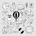 Hand drawn set of traveling icons. Holiday, vacation, travel journey. Summer collection. Design elements Royalty Free Stock Photo