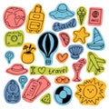 Hand drawn set of traveling icons. Holiday, vacation, travel journey. Summer collection. Design elements Royalty Free Stock Photo