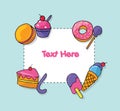Vector hand drawn set of trendy sweets treats Illustration sticker blank text