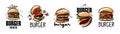 Hand drawn set of vector burger logos on white background