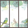 Hand drawn set of vintage floral cards with birds Royalty Free Stock Photo