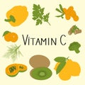 Hand drawn set of vitamin c products. Royalty Free Stock Photo