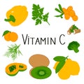 Hand drawn set of vitamin c products. Royalty Free Stock Photo