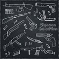 Hand drawn set of Weapons. Royalty Free Stock Photo