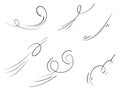 Hand drawn set wind doodle blow, gust