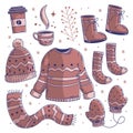 Hand drawn set of winter cloth doodle fullcolor