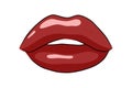 Hand drawn Sexy female lips with red glossy lipstick. Woman Mouth sketch