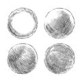 Hand Drawn Shaded Spheres. Simple Black Pen and Ink Doodle Sketches of Circles.