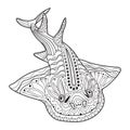 Hand-drawn shark with ethnic doodle coloring page. Royalty Free Stock Photo