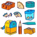 Hand Drawn Sharpener icon set. Doodle set of sharpener vector icons for web design isolated on white background Royalty Free Stock Photo