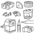 Hand Drawn Sharpener icon set. Doodle set of sharpener vector icons for web design isolated on white background Royalty Free Stock Photo
