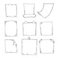 Hand drawn sheets of paper. Cartoon vector square borders. Pencil effect shapes isolated.