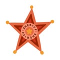 Hand drawn sheriff badge in the star shape in cartoon cute style. Golden emblem of western police, sign of law, security