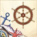 Hand drawn ship stearing wheel. Royalty Free Stock Photo