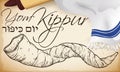 Hand Drawn Shofar Horn, Scroll and Tallit for Yom Kippur, Vector Illustration Royalty Free Stock Photo