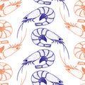 Hand drawn shrimp seamless pattern