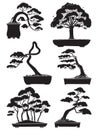 hand drawn side view Bonsai tree vector set.