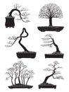 hand drawn side view Bonsai tree vector set.