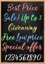 Hand-drawn signboard with color chalk inscriptions set