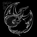 Hand-drawn silhouette dragon. Outline Dragon pattern. The mythical creature. Vector.