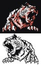 Silhouette tiger roaring front view isolated vector logo icon illustration on black and white style