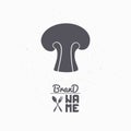 Hand drawn silhouette of mushroom. Food market logo template for craft packaging or brand identity