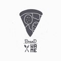 Hand drawn silhouette of pizza slice. Fast food logo template for craft packaging or brand identity