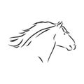 Hand-drawn silhouette of a prancing heavy - harnessed white horse on a white background, heavy horse, vector sketch illustration Royalty Free Stock Photo