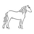 Hand-drawn silhouette of a prancing heavy - harnessed white horse on a white background, heavy horse, vector sketch illustration Royalty Free Stock Photo