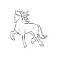 Hand-drawn silhouette of a prancing heavy - harnessed white horse on a white background, heavy horse, vector sketch illustration Royalty Free Stock Photo