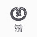 Hand drawn silhouette of pretzel. Bakery logo template for craft food packaging or brand identity