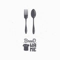 Hand drawn silhouette of spoon and fork. Restaurant logo template for craft food packaging, menu or brand identity