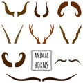 Hand drawn silhouettes collection, set of animal horns.