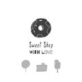 Hand drawn silhouettes. Sweet shop logo template for craft food packaging or brand identity Royalty Free Stock Photo