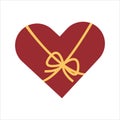 Hand drawn simple big heart tied with gift ribbon. Romantic declaration of love. Design element for postcard Valentines