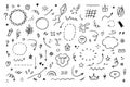 Hand drawn simple elements set. Sketch underlines, icons, emphasis, speech bubbles, arrows and shapes. Vector illustration Royalty Free Stock Photo