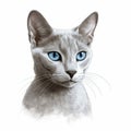 Hand-drawn, Simple Russian Blue In Brown With White Background