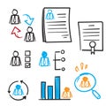 hand drawn Simple Set of Business Management Related Vector Line Icons in doodle style isolated Royalty Free Stock Photo