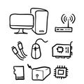 Hand drawn Simple Set of Computer Components Related Vector Line Icons. doodle style vector Royalty Free Stock Photo