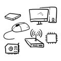 Hand drawn Simple Set of Computer Components Related Vector Line Icons. doodle style vector Royalty Free Stock Photo