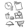 Hand drawn Simple Set of Food Delivery Related Vector Line Icons in doodle style vector Royalty Free Stock Photo