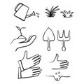 Hand drawn Simple Set of Gardening Related Vector Line Icons with doodle style vector isolated