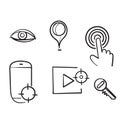 Hand drawn Simple Set of SEO Related Vector Line Icons with doodle drawing style Royalty Free Stock Photo