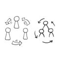 hand drawn Simple Set of Team Work Related Vector Line Icons. Contains such Icons as Cooperation, Collaboration, Team Meeting. Royalty Free Stock Photo