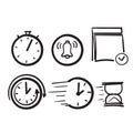 Hand drawn Simple Set of Time Related Vector Line Icons. with doodle drawing style vector Royalty Free Stock Photo