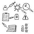 hand drawn Simple Set of Vaccine Related Vector Line Icons in doodle style vector isolated Royalty Free Stock Photo