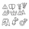 hand drawn Simple Set of Warnings Related Vector Line Icons in doodle style vector isolated